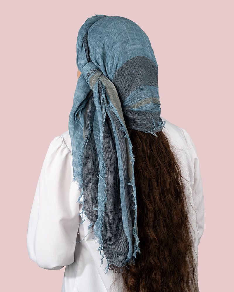 شال کنفی حاشیه دار زنانه 5605 - نیلی