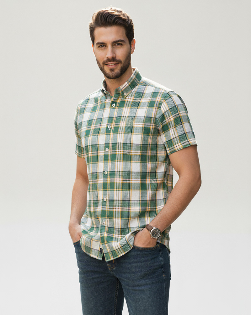 پیراهن مردانه آستین کوتاه VK9919 - سبز چمنی