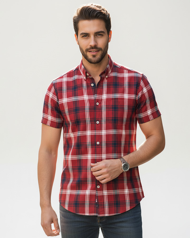 پیراهن مردانه آستین کوتاه VK9919 - قرمز روشن
