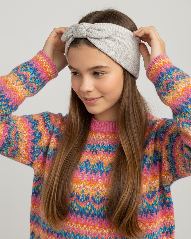 هدبند بافتنی پاپیون 34019 - طوسی کمرنگ