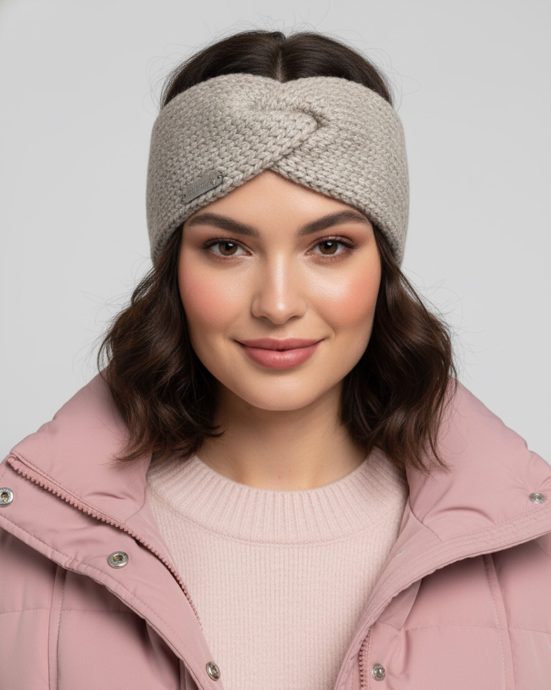 هدبند بافتنی پروانه ای 34033 - قهوه‌ای روشن