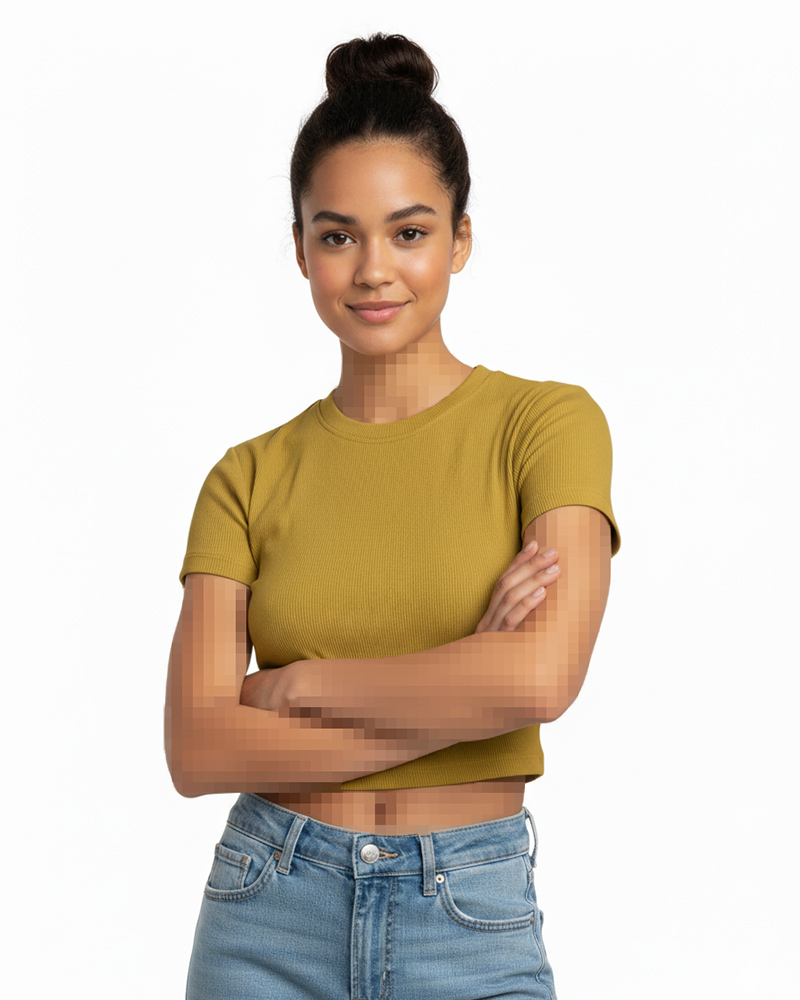 کراپ تیشرت کبریتی زنانه 01845 - پسته‌اى