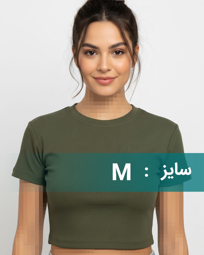 کراپ تیشرت کبریتی زنانه 01845 - زیتونی سیر