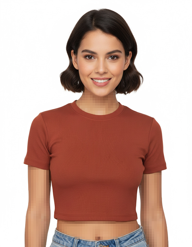 کراپ تیشرت کبریتی زنانه 01845 - آجری