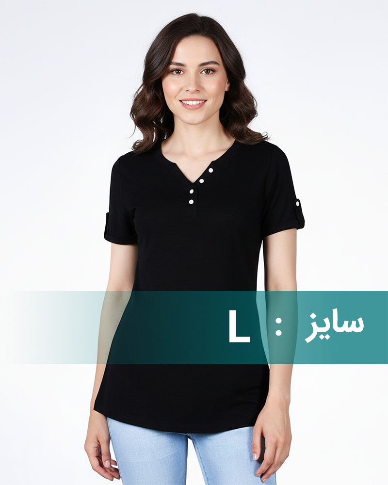 تیشرت یقه دکمه دار زنانه - مشکی