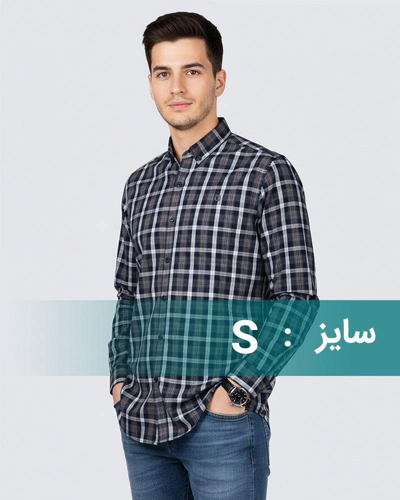 پیراهن چهارخانه مردانه 1080 - سرمه‌ای