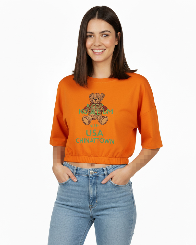 نیم تنه teddy bear نخی زنانه 1635 - نارنجی تیره