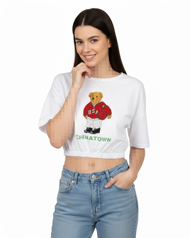 نیم تنه teddy bear نخی زنانه 1635 - سفید