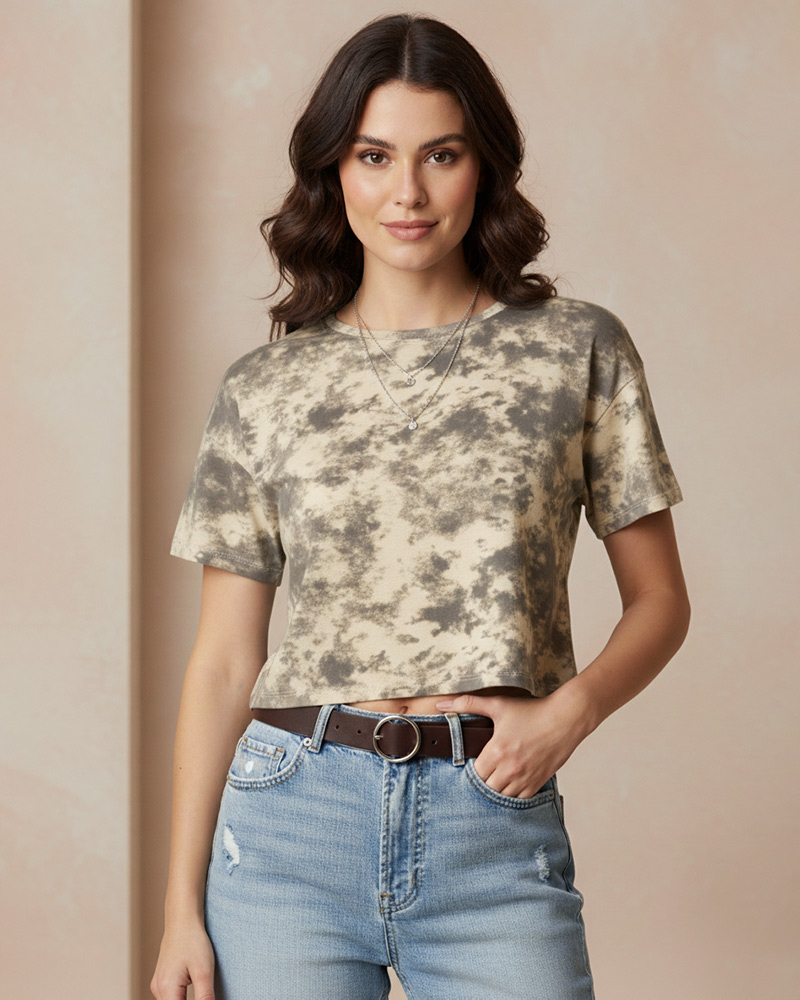 کراپ تیشرت زنانه 1640 - خاکی