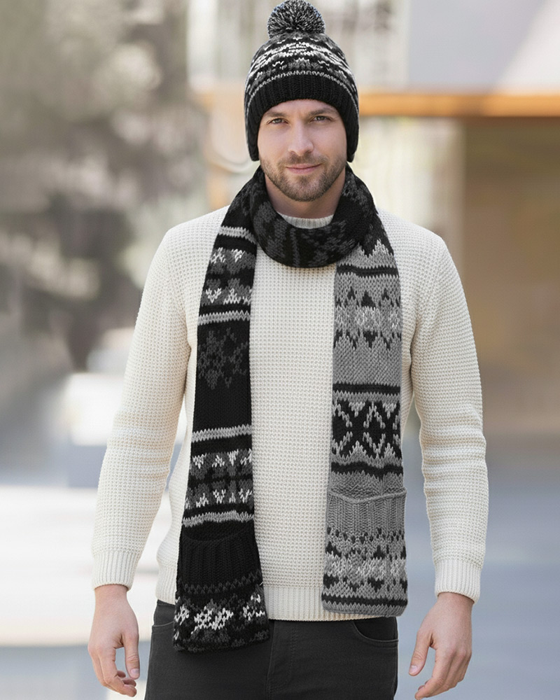 ست شالگردن و کلاه بافت 20006 - مشکی