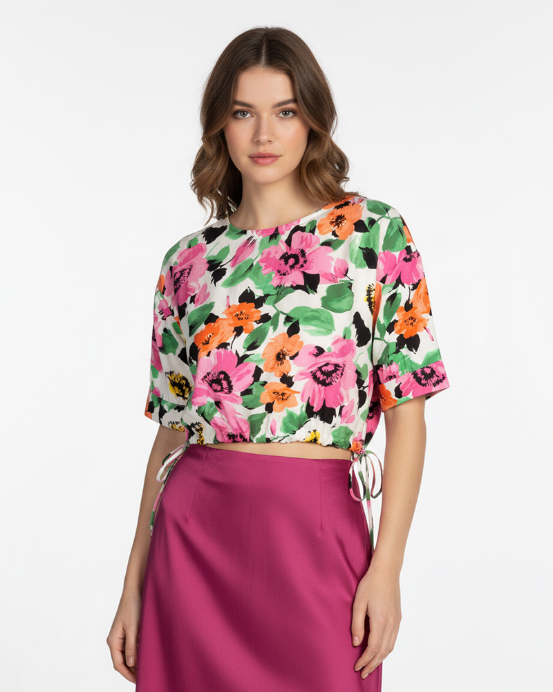 شومیز طرح دار زنانه 304214 - سرخابى