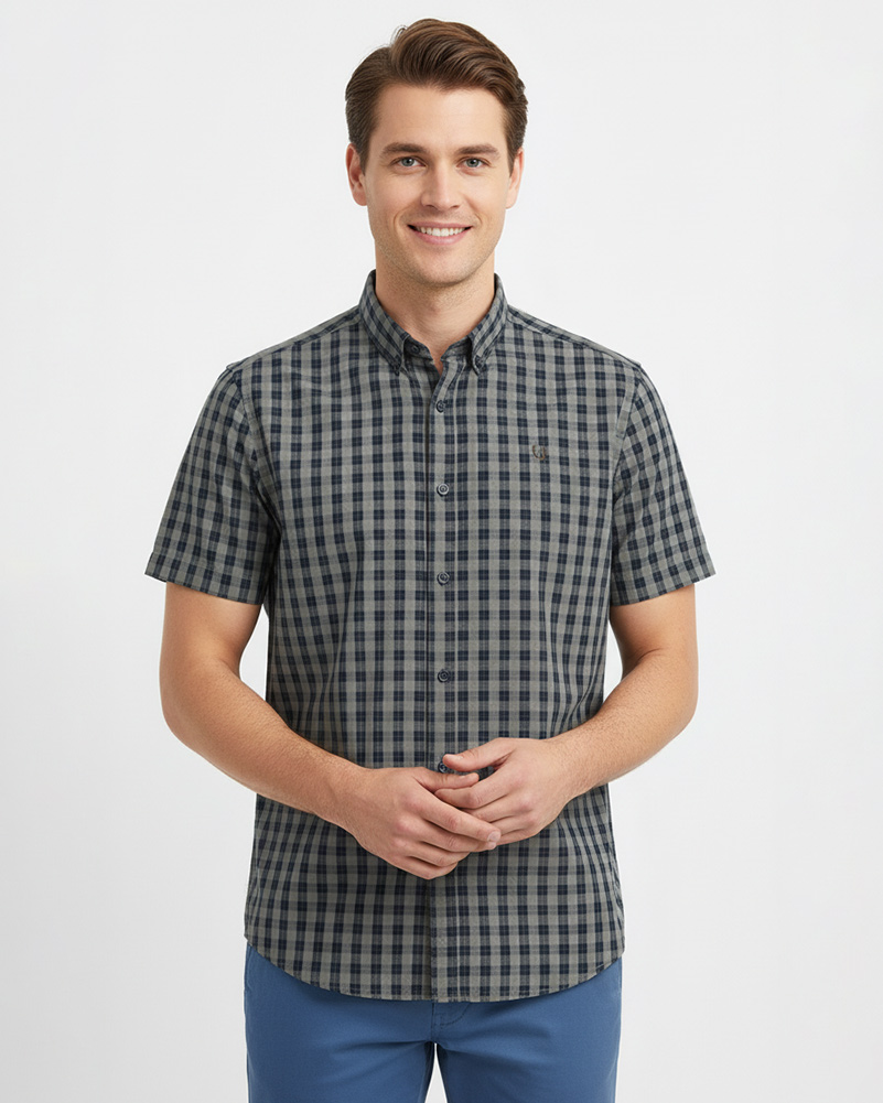 پیراهن مردانه چهارخانه 4005 - سرمه‌ای تیره