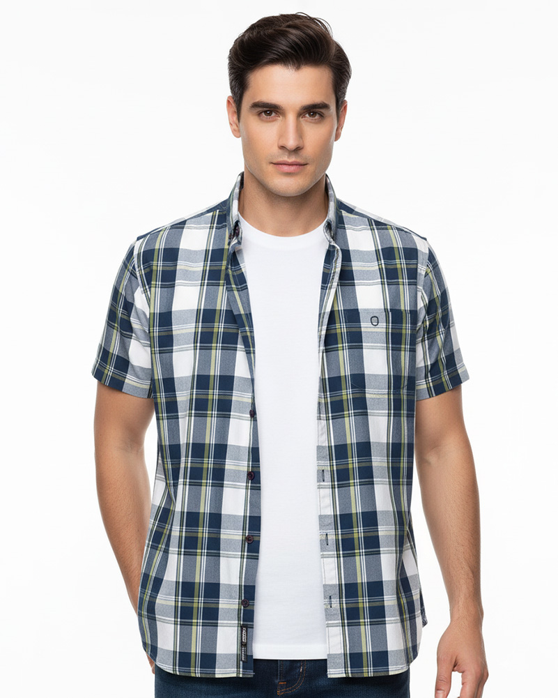 پیراهن مردانه چهارخانه 4028 - سرمه‌ای