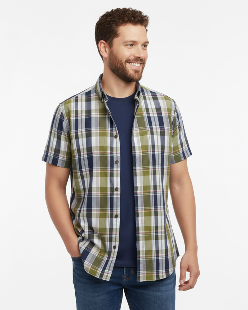 پیراهن مردانه چهارخانه 4028 - زیتونى