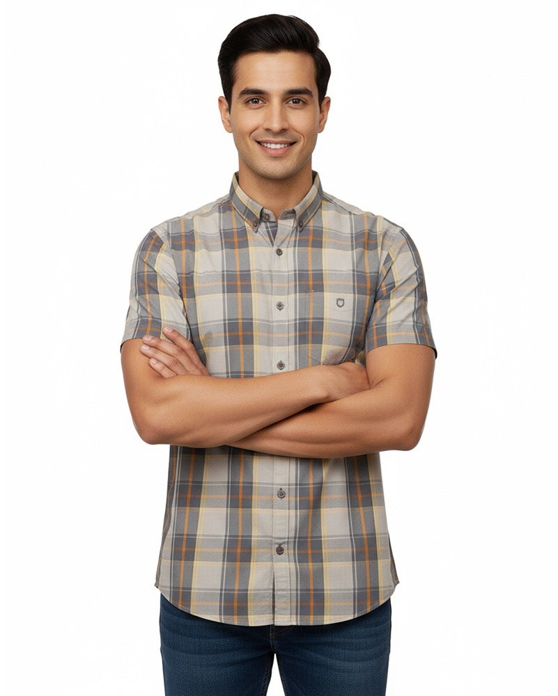 پیراهن مردانه چهارخانه 4028 - طوسی