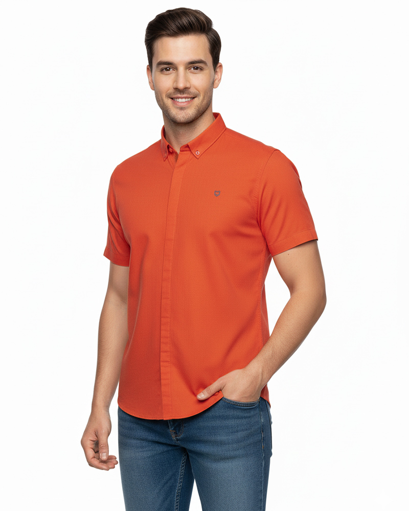 پیراهن ساده مردانه 4041 - قرمز نارنجی