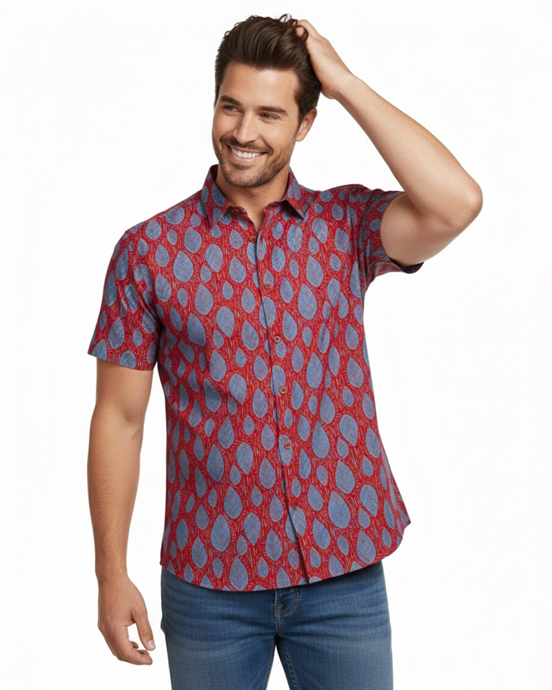 پیراهن طرح دار مردانه 4057 - قرمز