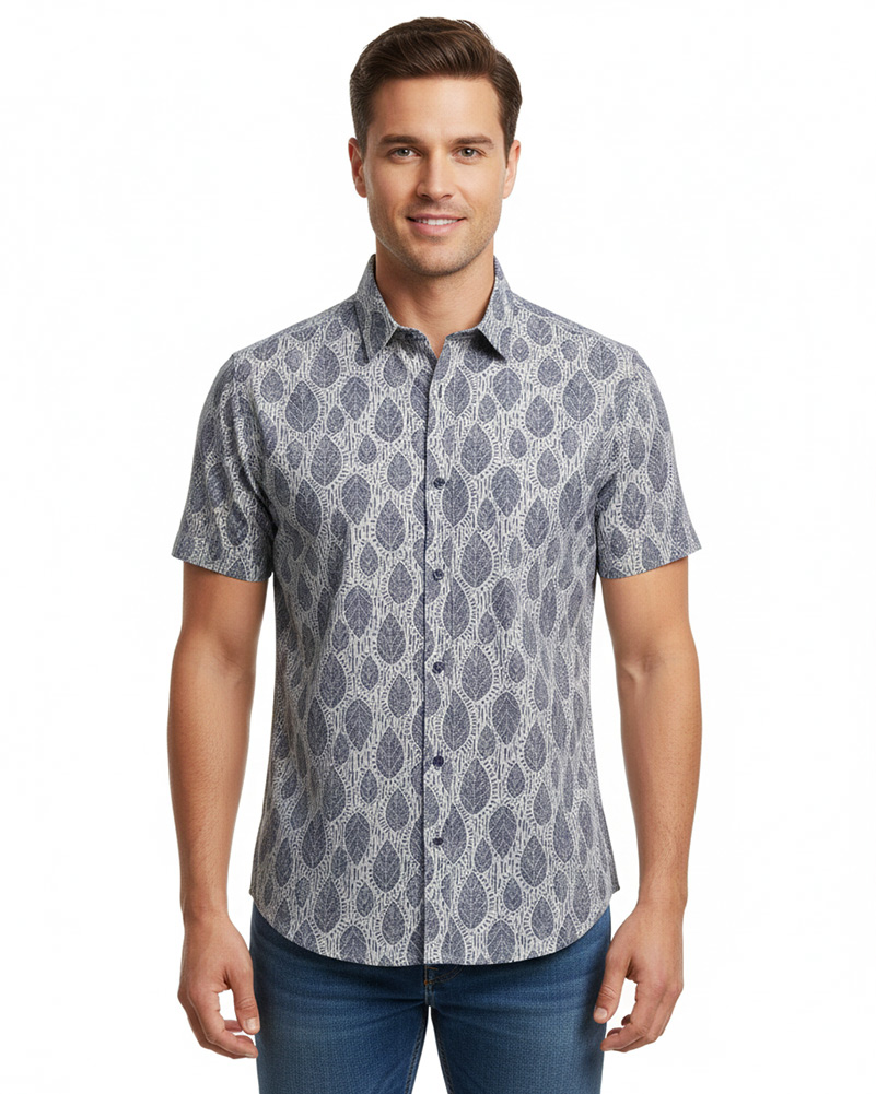 پیراهن طرح دار مردانه 4057 - طوسی کمرنگ