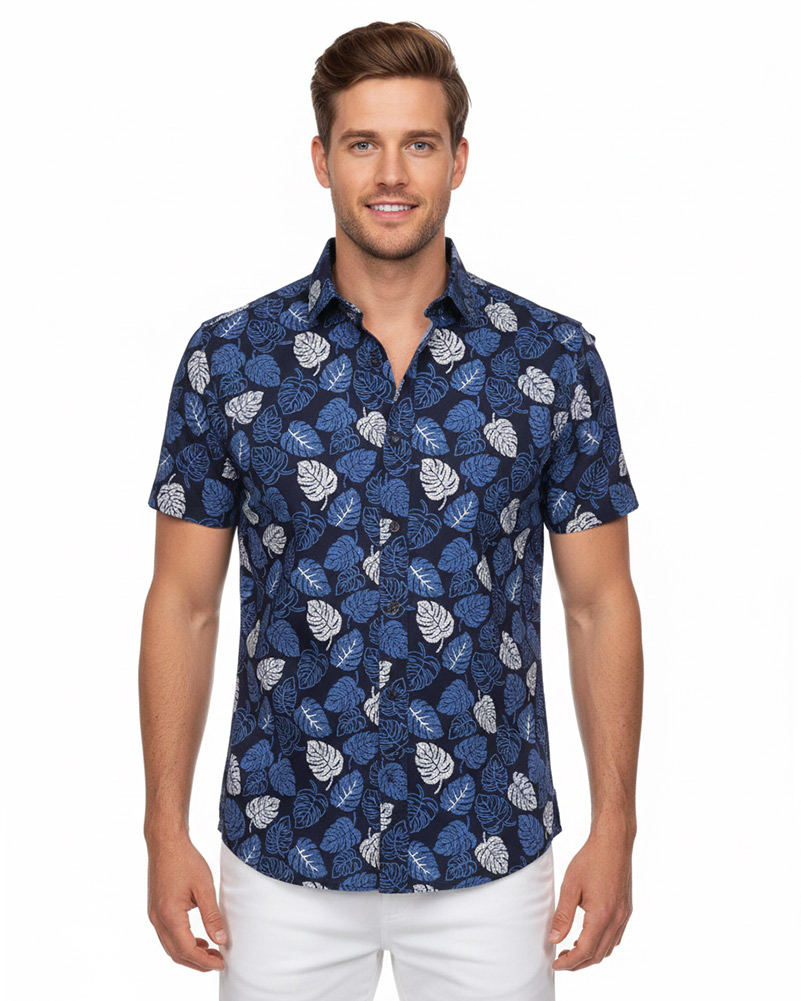 پیراهن طرح دار مردانه 4058 - سرمه‌ای تیره