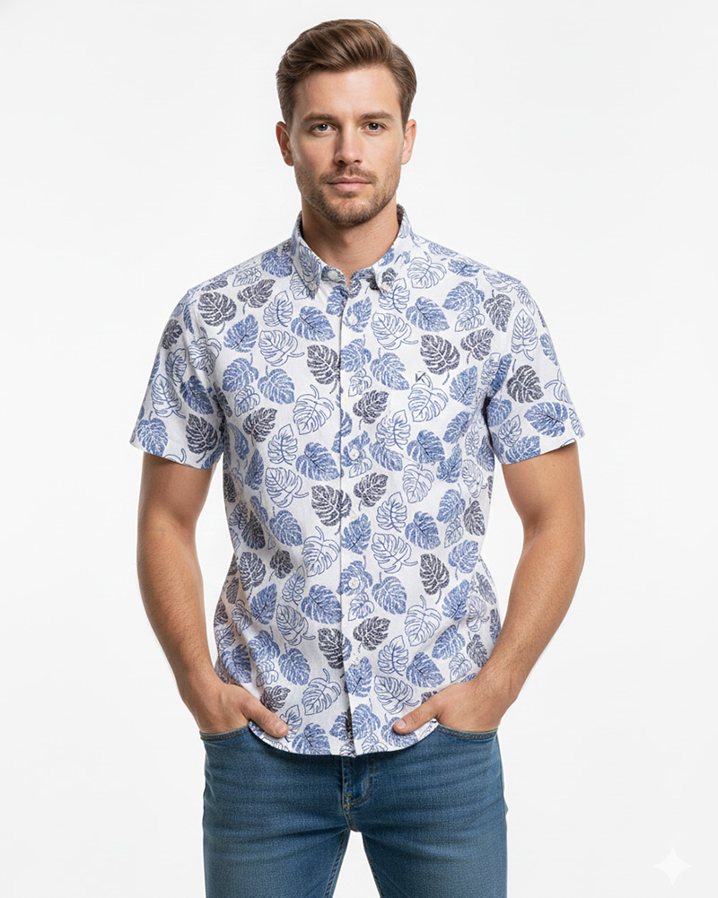 پیراهن طرح دار مردانه 4058 - سفید