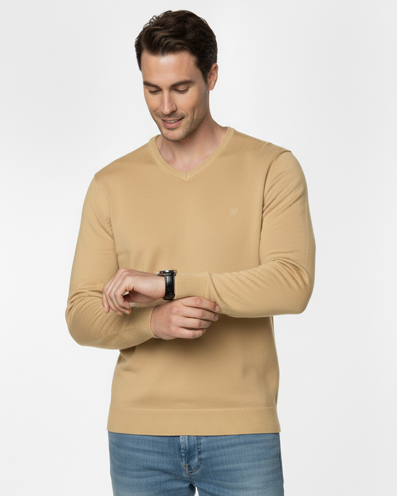 پلیور بافت مردانه 6405 - کرمى