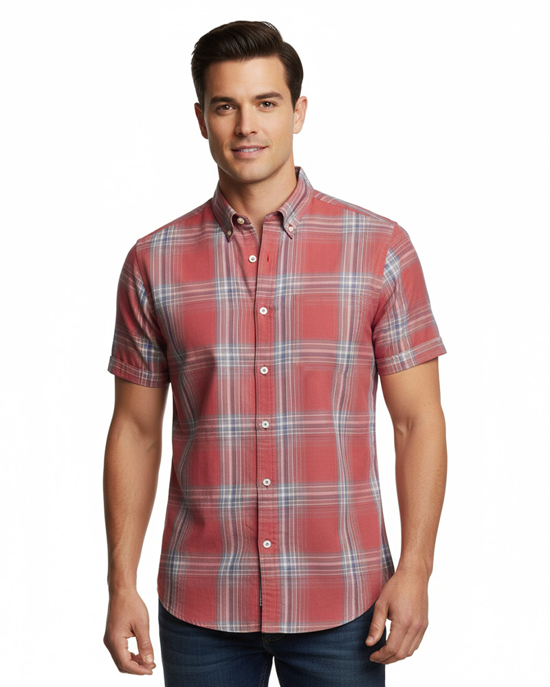 پیراهن چهارخانه مردانه VK9922 - گلبهی