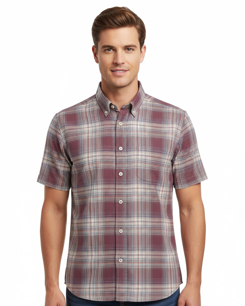 پیراهن چهارخانه مردانه VK9922 - کالباسی تیره