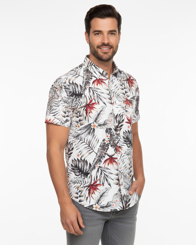 پیراهن هاوایی مردانه VK9927 - خاکستری تیره