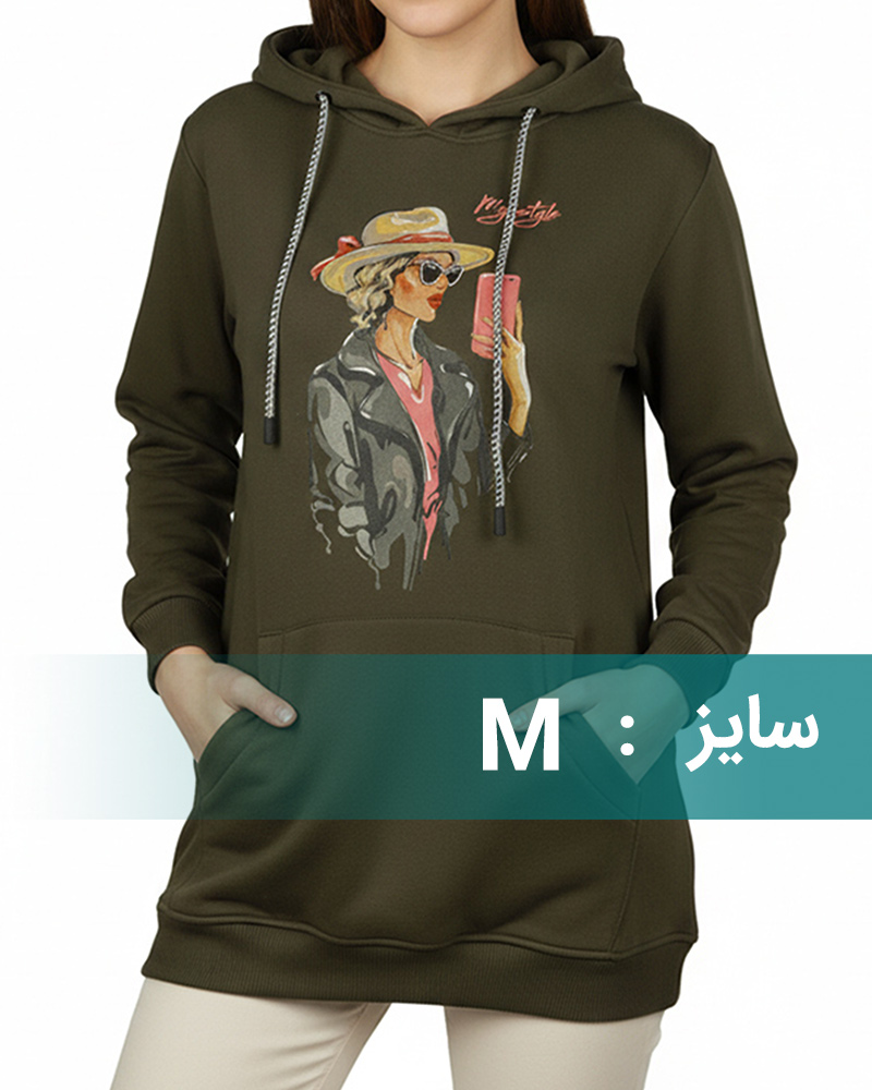 هودی طرح دار زنانه 0038 - سبز ارتشى