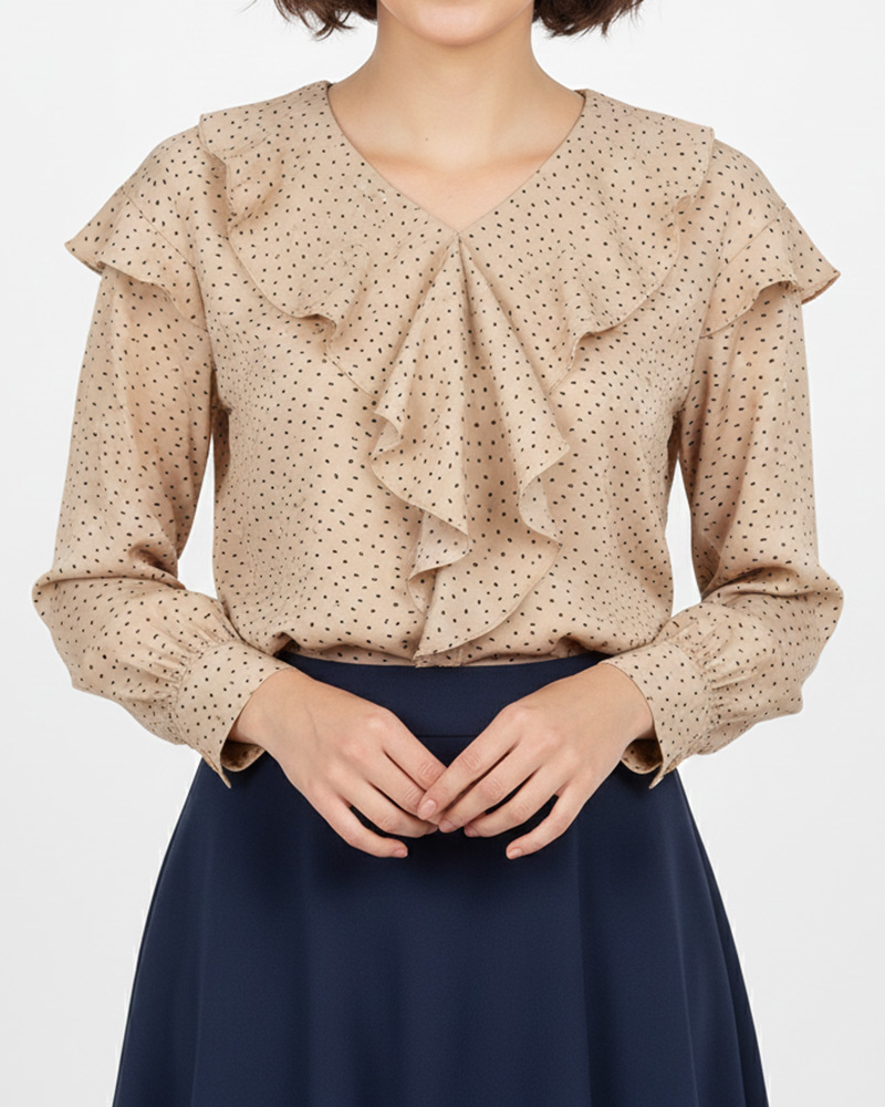 بلوز زنانه طرح دار 304399 - خاکی