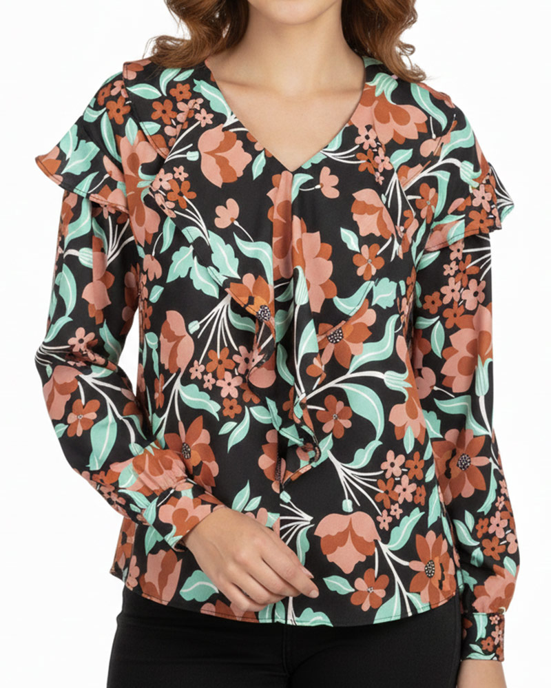 بلوز زنانه طرح دار 304399 - سبز زمردی