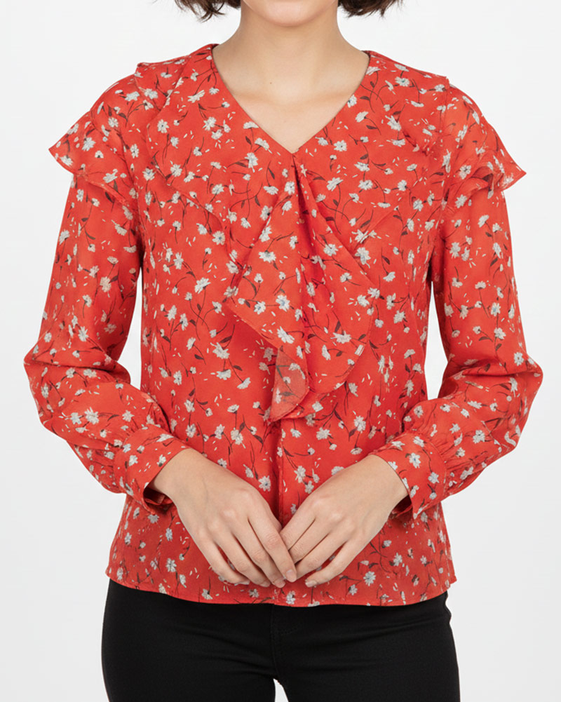 بلوز زنانه طرح دار 304399 - قرمز روشن