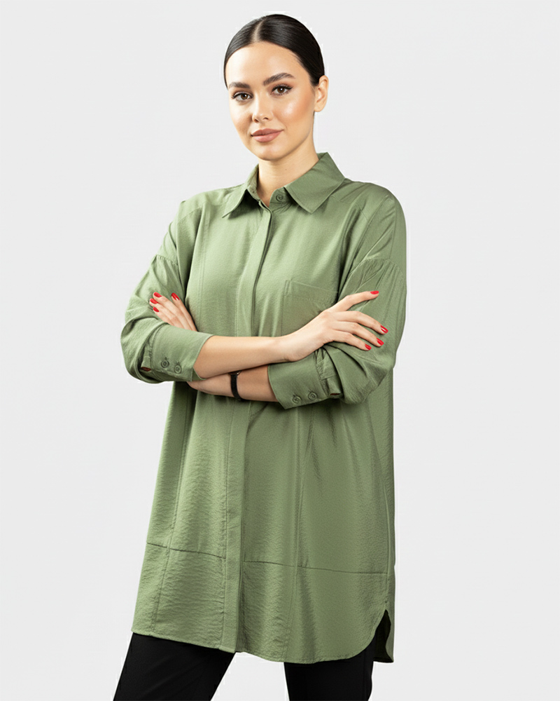 شومیز زنانه ساده 332121 - زیتونى