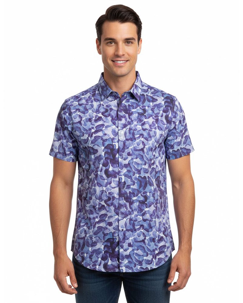 پیراهن مردانه هاوایی 4020 - آبى کاربنی