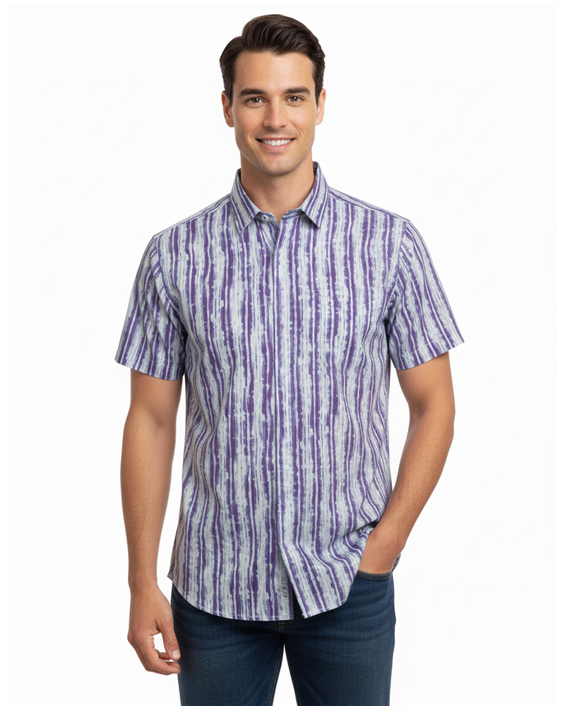 پیراهن مردانه هاوایی 4020 - آبی بنفش تیره