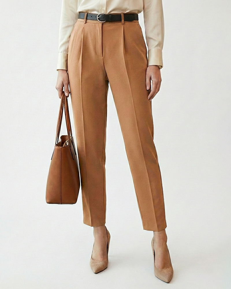 شلوار کرپ زنانه 5289 - بادامی