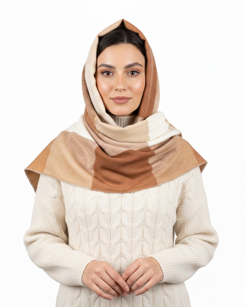 بیگ اسکارف موهر چهارخانه زنانه 5767 - قهوه‌ای