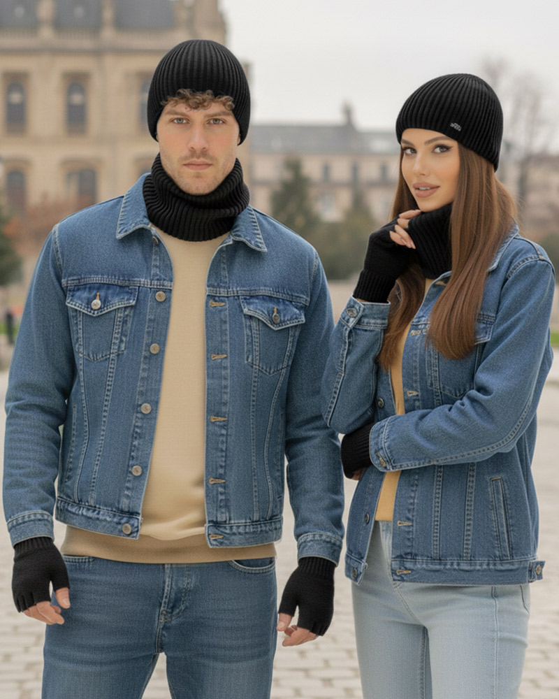 ست شال و کلاه و دستکش یونیسکس 15135 - مشکی