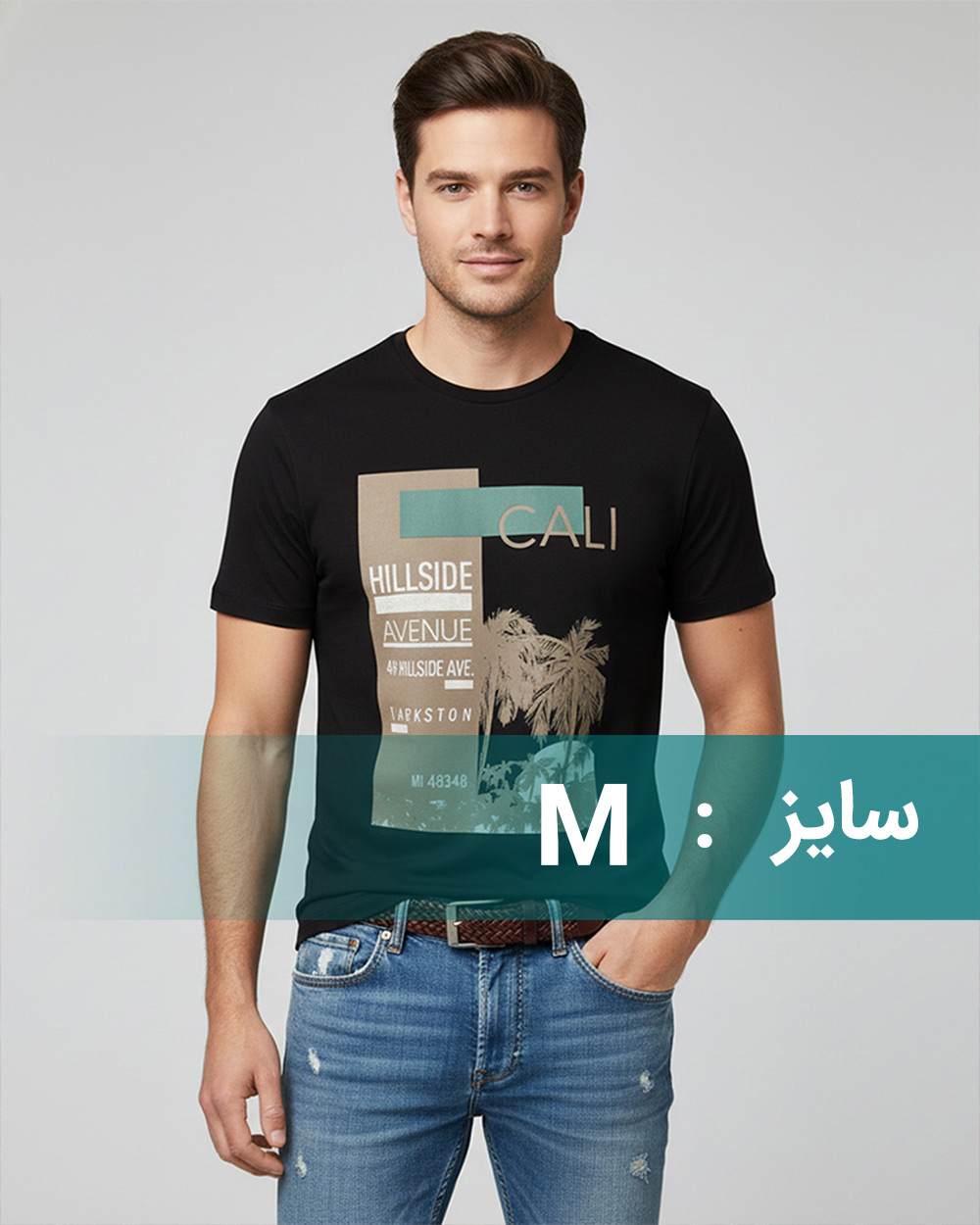 تیشرت آستین کوتاه طرح ساحل - مشکی