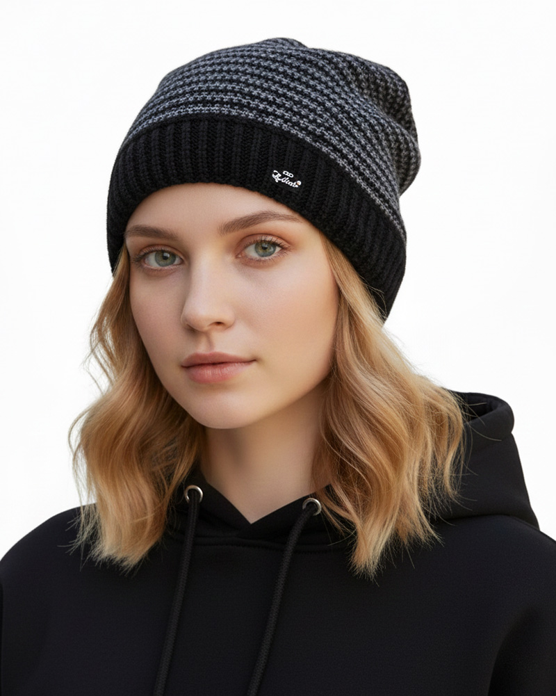 کلاه بافت دوکاره 30136 - مشکی