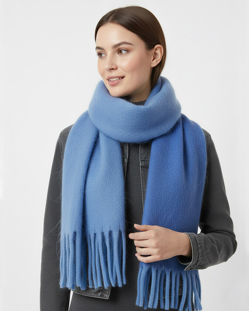 بیگ اسکارف موهر دو رنگ زنانه 5848 - آبی