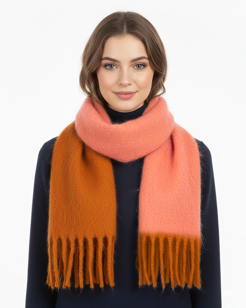 بیگ اسکارف موهر دو رنگ زنانه 5848 - بادامی