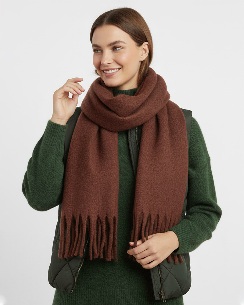 شال موهر ساده زنانه 5849 - قهوه‌ای