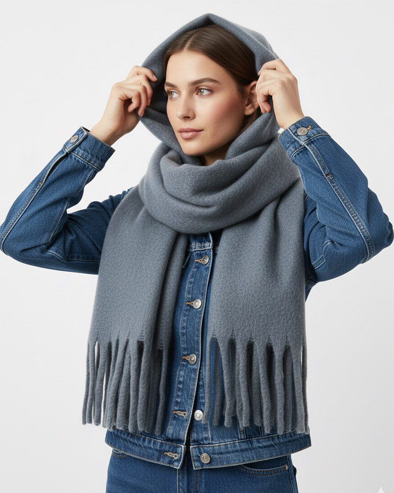 شال موهر ساده زنانه 5849 - خاکستری