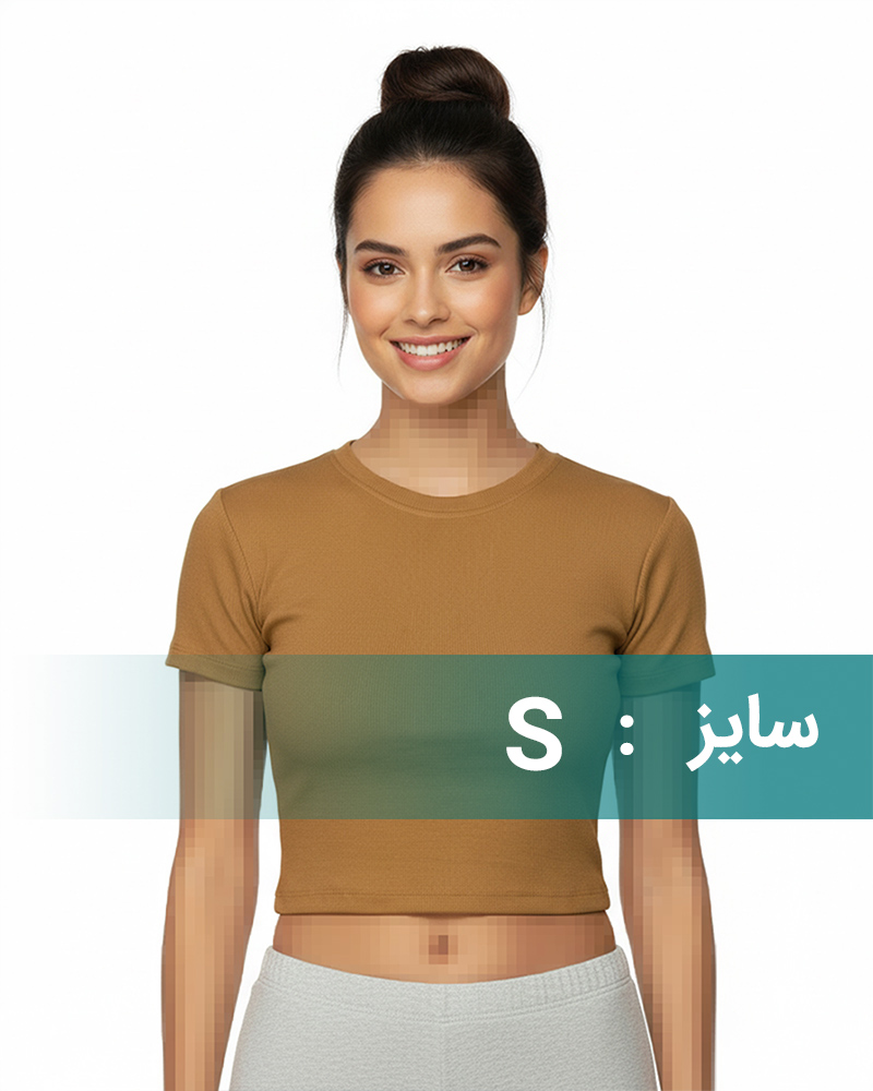 کراپ تیشرت کبریتی زنانه 01845 - قهوه‌ای روشن