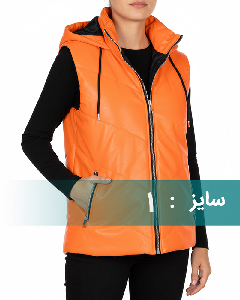 کاپشن پافر چرم زنانه 3036 - نارنجی