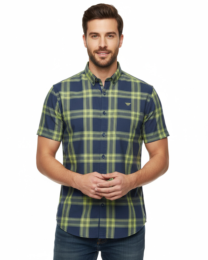 پیراهن چهارخانه مردانه 404 - سرمه‌ای