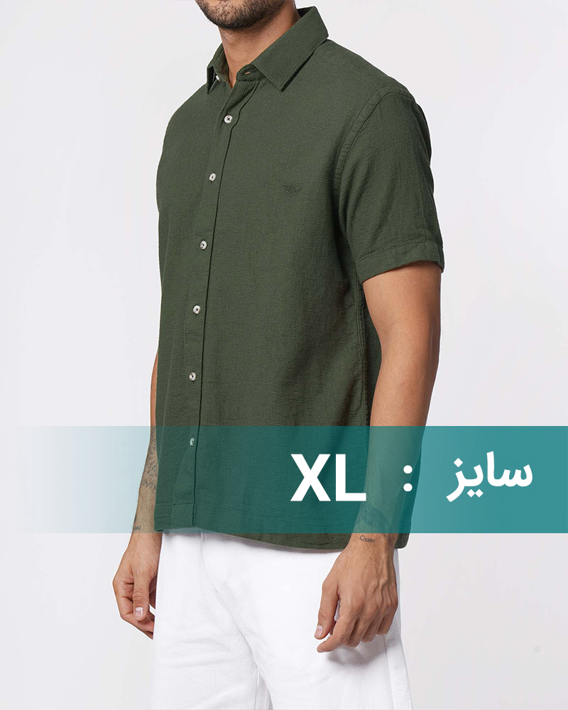 پیراهن آستین کوتاه ساده مردانه 4102 - زیتونی سیر