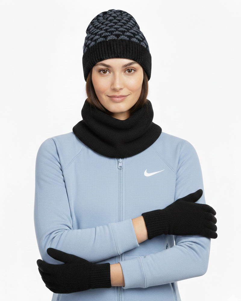 ست سه تکه شال و کلاه و دستکش بافت 0311 - مشکی