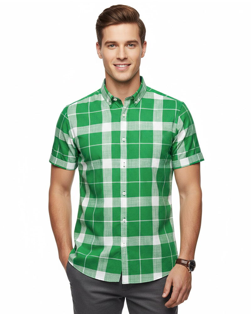 پیراهن مردانه چهارخانه VK9933 - سبز خزه‌اى